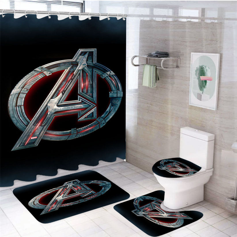 Marvel Avengers Wallpaper 4Pcs Bathroom Set Shower Curtain