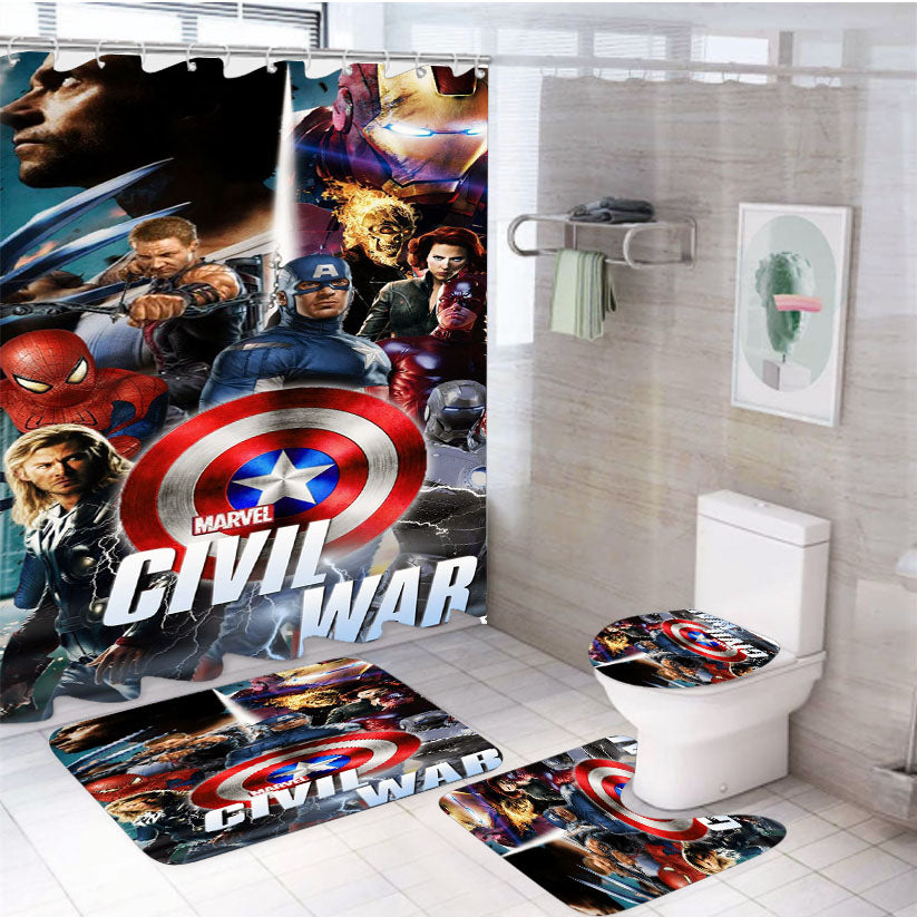 Marvel Civil War 4Pcs Bathroom Set Shower Curtain