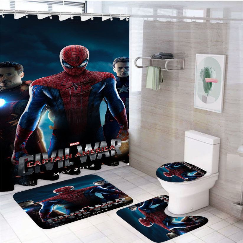Marvel Civil War Captain America 4Pcs Bathroom Set Shower Curtain