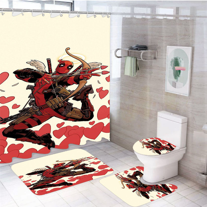 Marvel Comics Attack Deadpool Cupid X Force 4Pcs Bathroom Set Shower Curtain