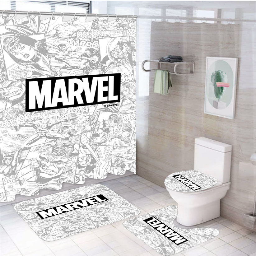 Marvel Comics Monochrome 4Pcs Bathroom Set Shower Curtain