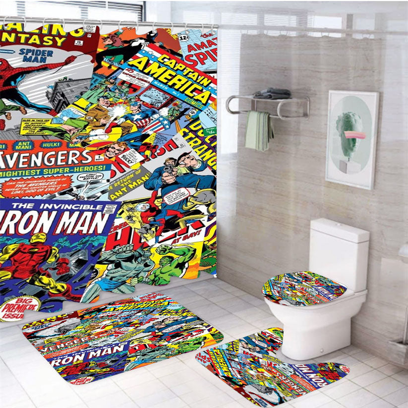 Marvel Comics Pattern 4Pcs Bathroom Set Shower Curtain