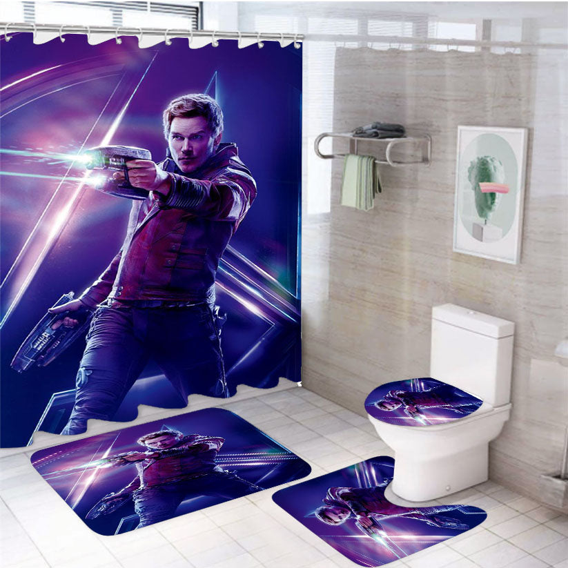 Marvel Comics Star Lord 4Pcs Bathroom Non-Slip Rugs Shower Curtain Fabric Waterproof