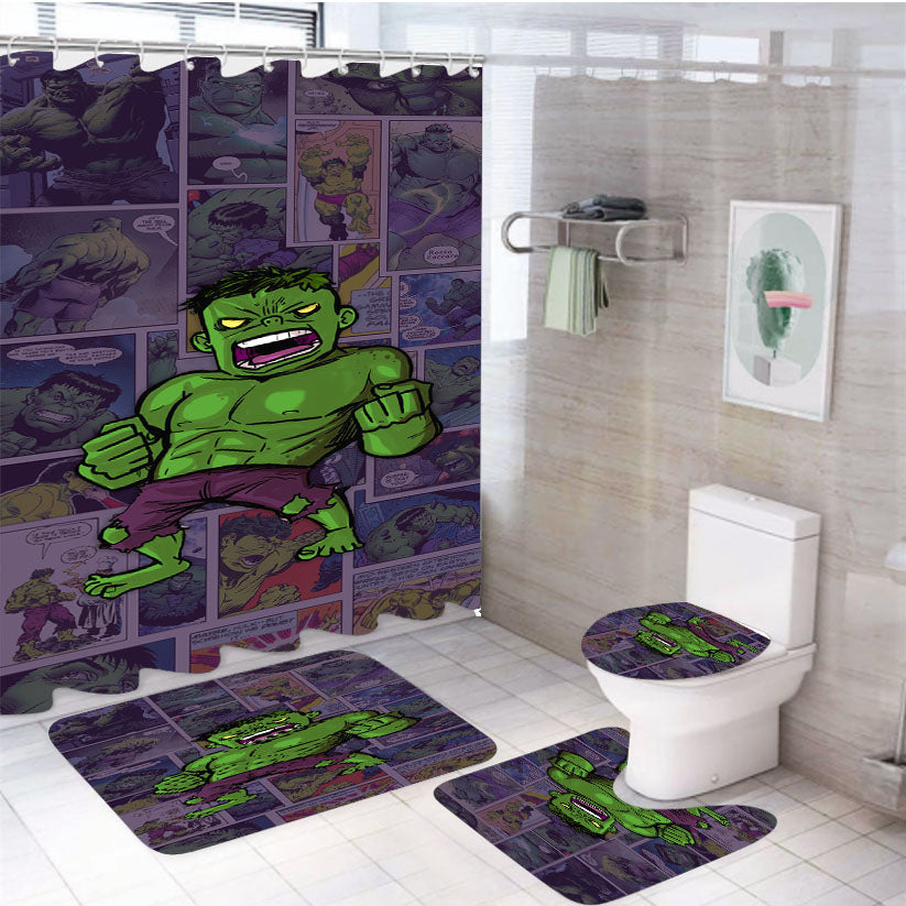 Marvel Studio Hulk Comic 4Pcs Bathroom Set Shower Curtain