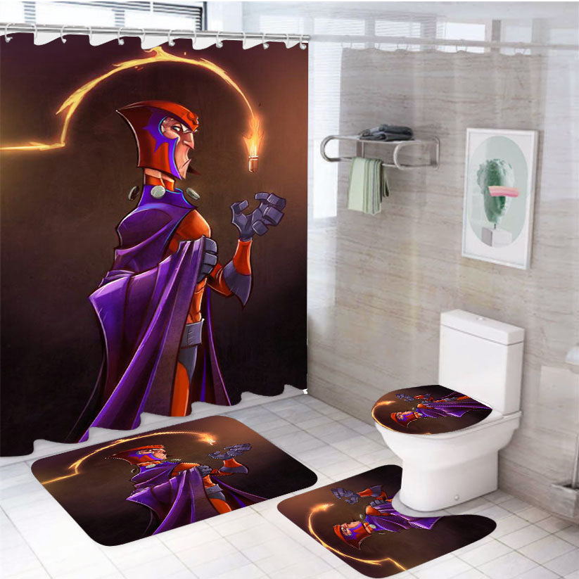 Marvels 4Pcs Bathroom Non-Slip Rugs Shower Curtain Fabric Waterproof