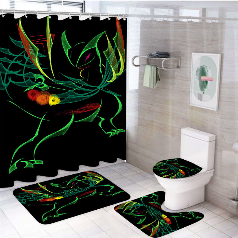 Mega Sceptile Pokemon Line Art On Black 4Pcs Bathroom Set Shower Curtain
