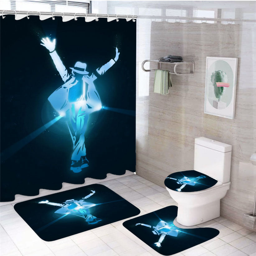 Michael Jackson Blue Vector 4Pcs Bathroom Set Shower Curtain