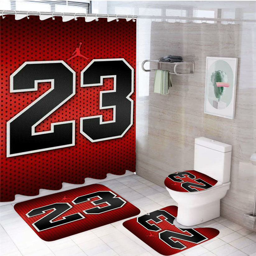 Michael Jordan 23 4Pcs Bathroom Non-Slip Rugs Shower Curtain Fabric Waterproof