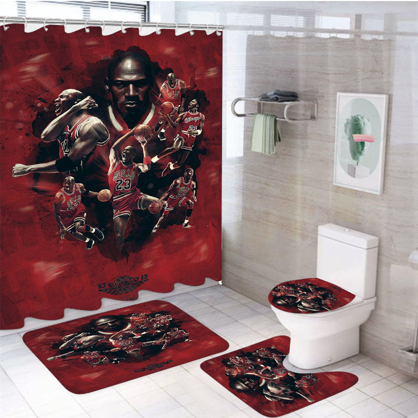 Michael Jordan 23 Red 4Pcs Bathroom Set Shower Curtain