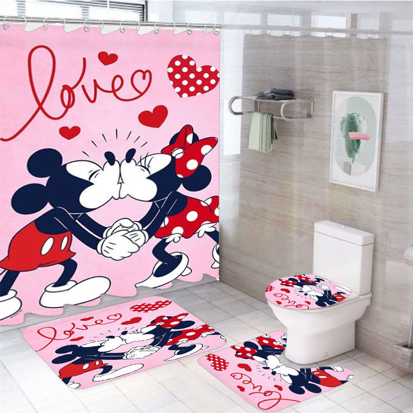 Mickey & Minnie Love Smooch 4Pcs Bathroom Set Shower Curtain