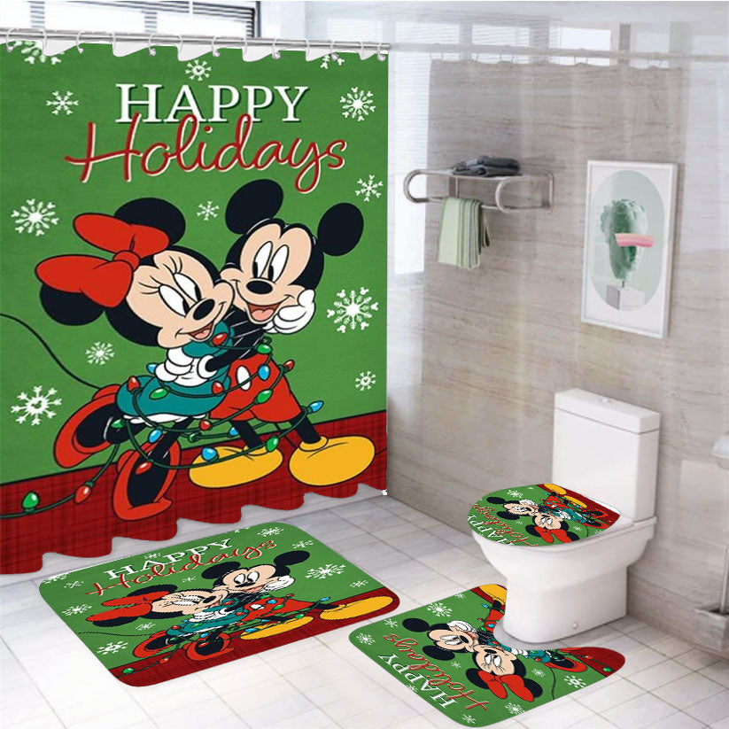Mickey And Minnie Christmas Light Tangle 4Pcs Bathroom Set Shower Curtain