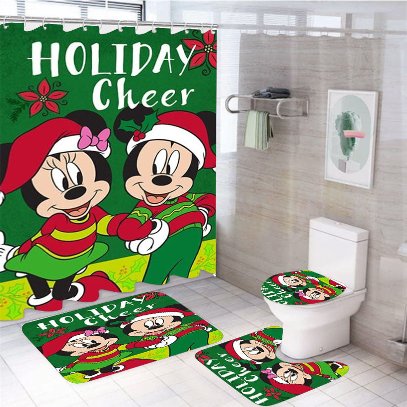 Mickey And Minnie Holiday Cheer 4Pcs Bathroom Set Shower Curtain
