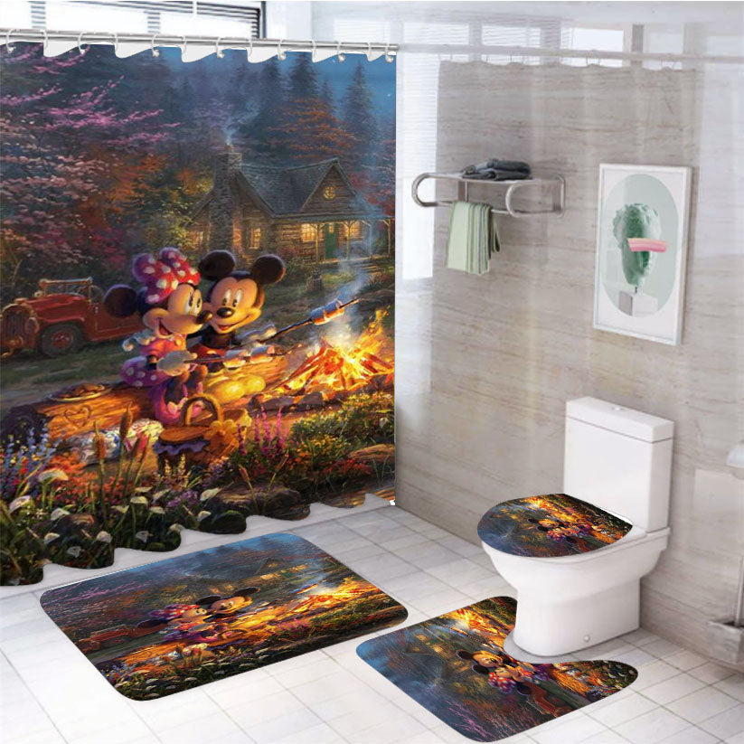 Mickey And Minnie Sweetheart Campfire 4Pcs Bathroom Set Shower Curtain