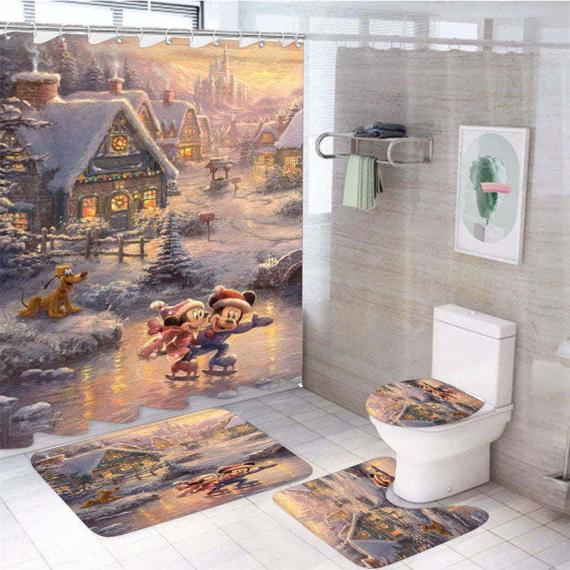 Mickey And Minnie Sweetheart Holiday 4Pcs Bathroom Set Shower Curtain