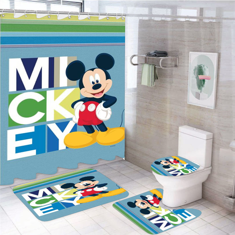 Mickey Blocks 4Pcs Bathroom Set Shower Curtain