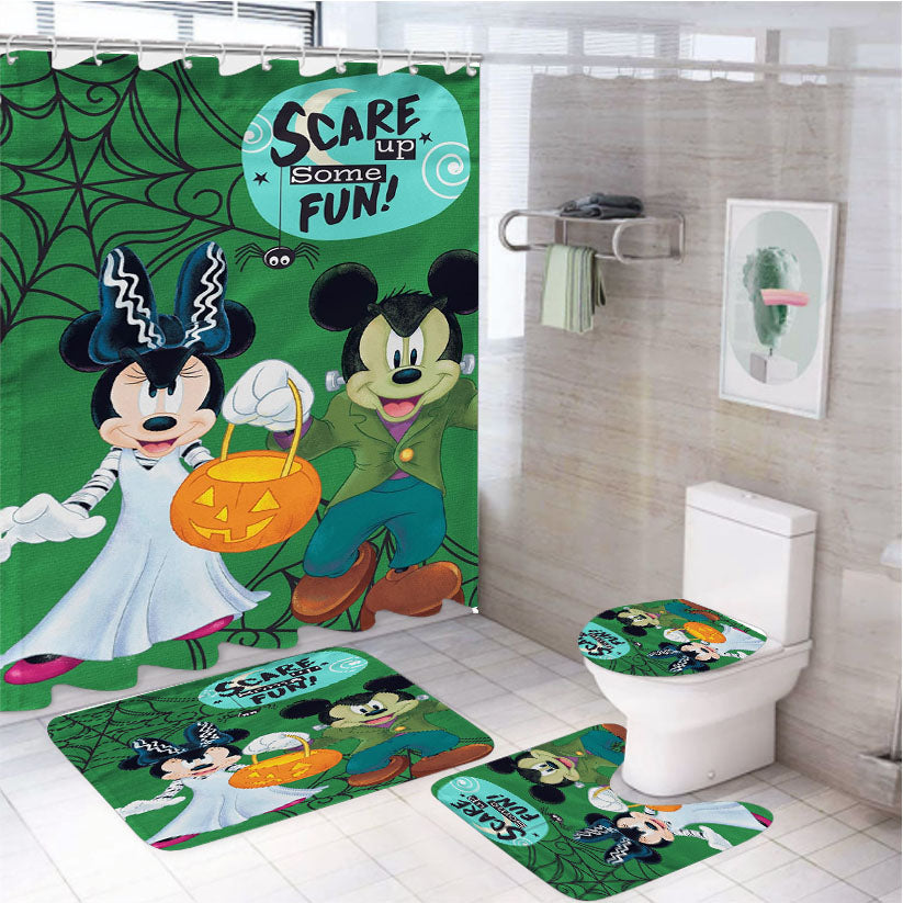 Mickey Minnie Halloween 4Pcs Bathroom Set Shower Curtain