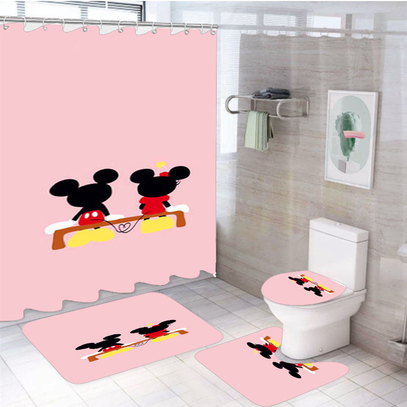Mickey Minnie Mouse Simple 4Pcs Bathroom Set Shower Curtain