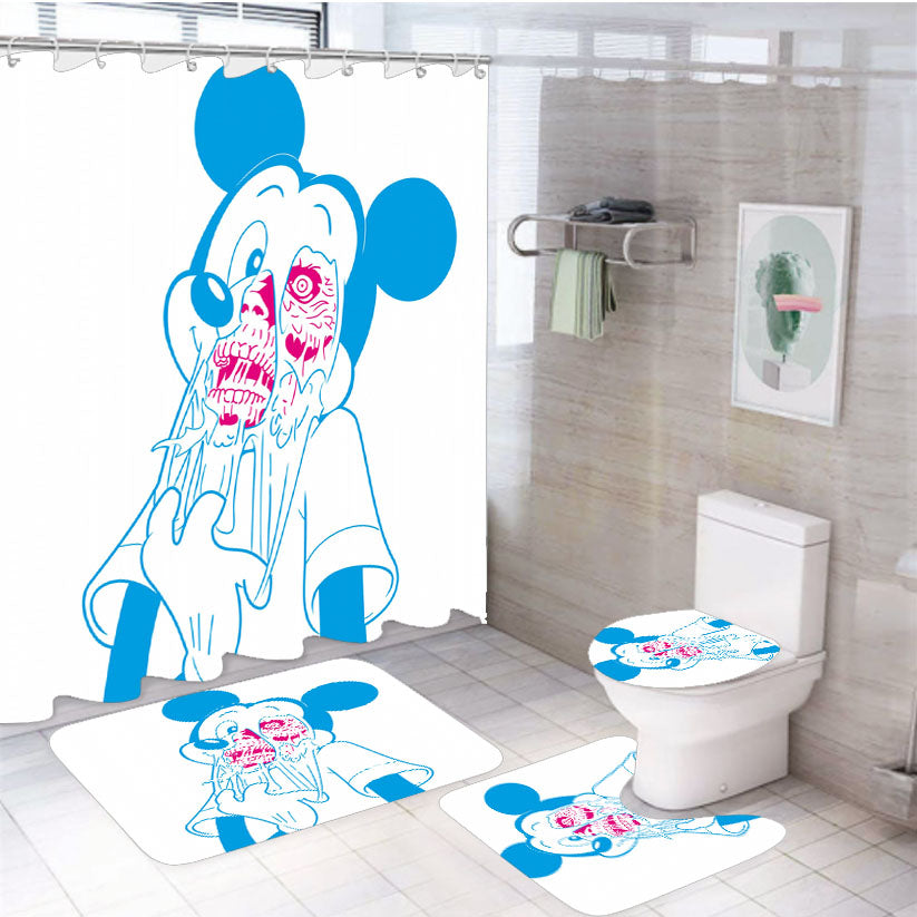 Mickey Mouse Skull Zombie 4Pcs Bathroom Set Shower Curtain