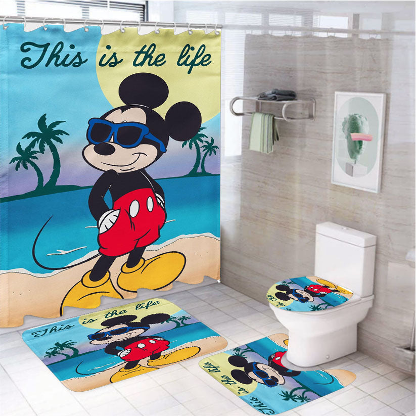 Mickey Mouse Summer Beach 4Pcs Bathroom Set Shower Curtain