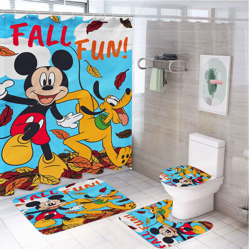 Mickey Pluto Fall 4Pcs Bathroom Set Shower Curtain