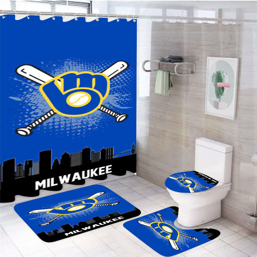 Milwaukee Brewers Team Logo 4Pcs Bathroom Set Shower Curtain