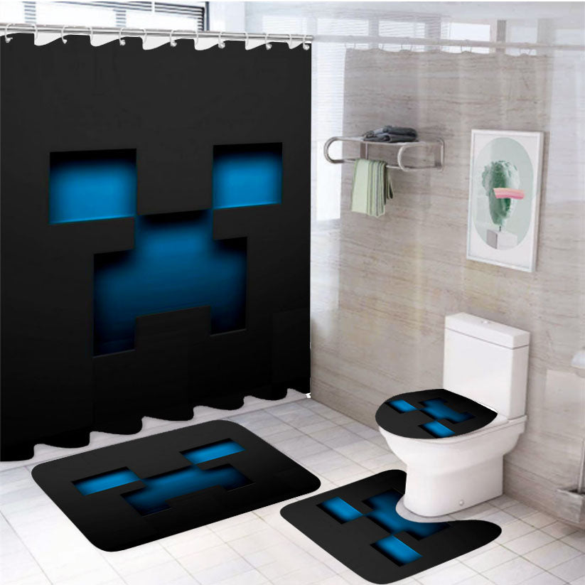 Minecraft Blue Creeper 4Pcs Bathroom Set Shower Curtain