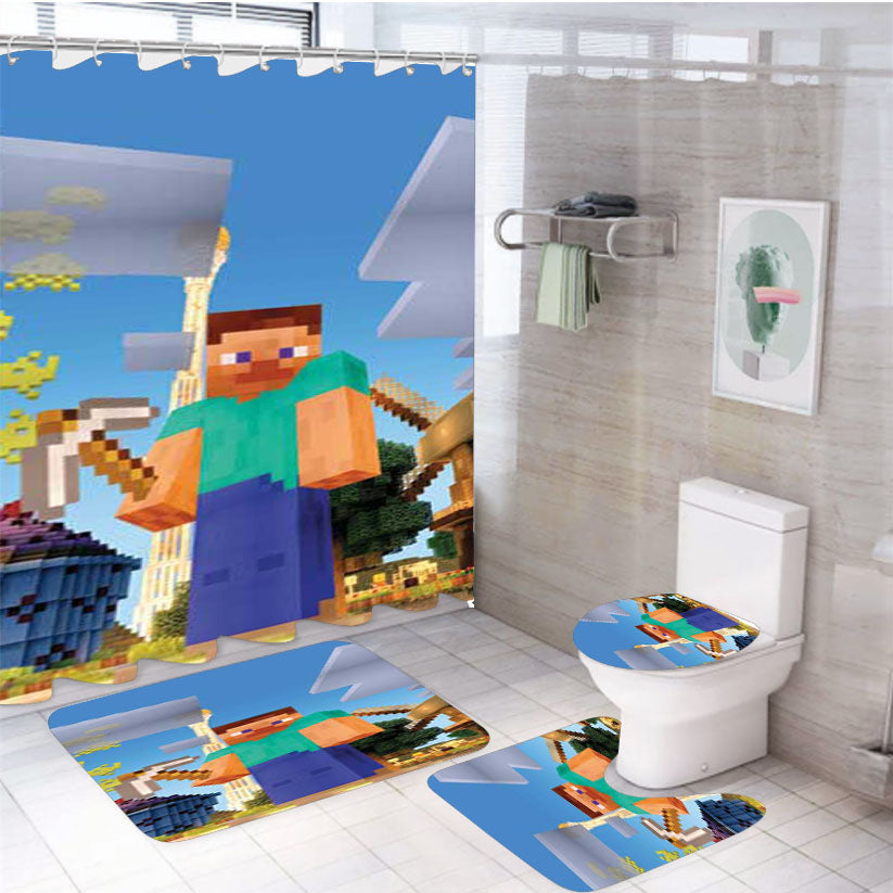 Minecraft Construction 4Pcs Bathroom Set Shower Curtain