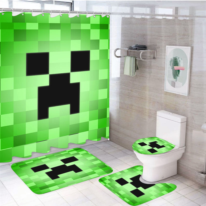 Minecraft Creeper 4Pcs Bathroom Set Shower Curtain