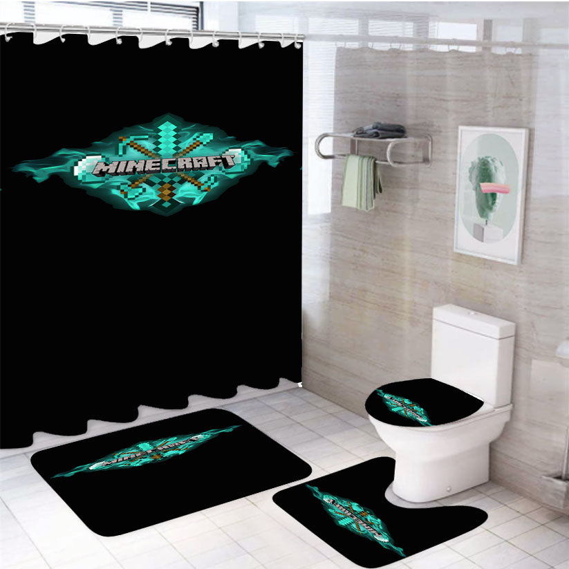 Minecraft Diamond Tools 4Pcs Bathroom Set Shower Curtain