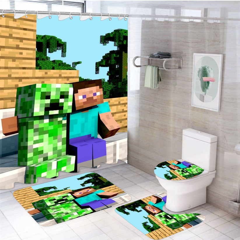 Minecraft Steve Creeper 4Pcs Bathroom Set Shower Curtain