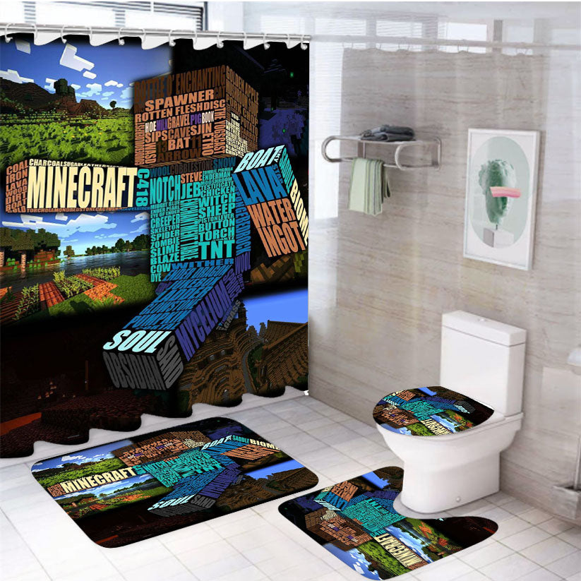 Minecraft Typography 4Pcs Bathroom Set Shower Curtain