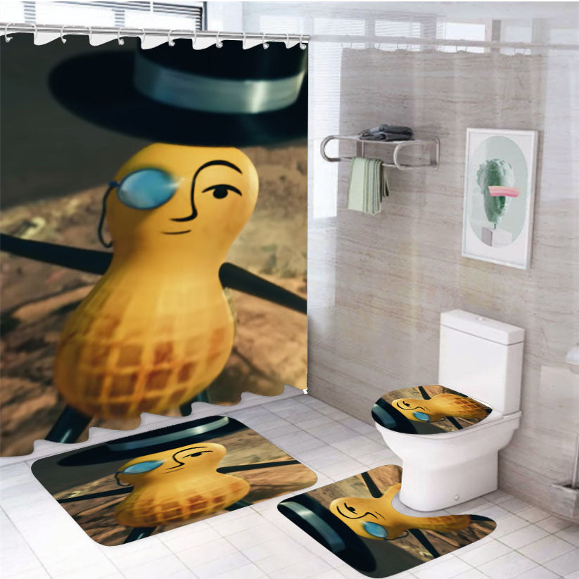 Mr Peanut Cartoon Falling 4Pcs Bathroom Set Shower Curtain