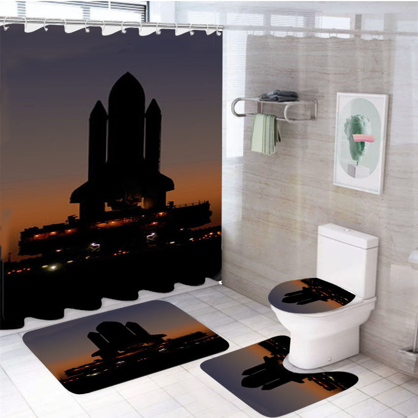 Nasa Shuttle Waiting For Launch 4Pcs Bathroom Non-Slip Rugs Shower Curtain Fabric Waterproof
