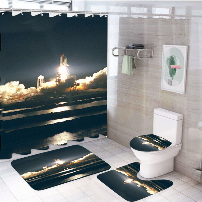 Nasa Space Shuttle Launch Take Off 4Pcs Bathroom Set Shower Curtain