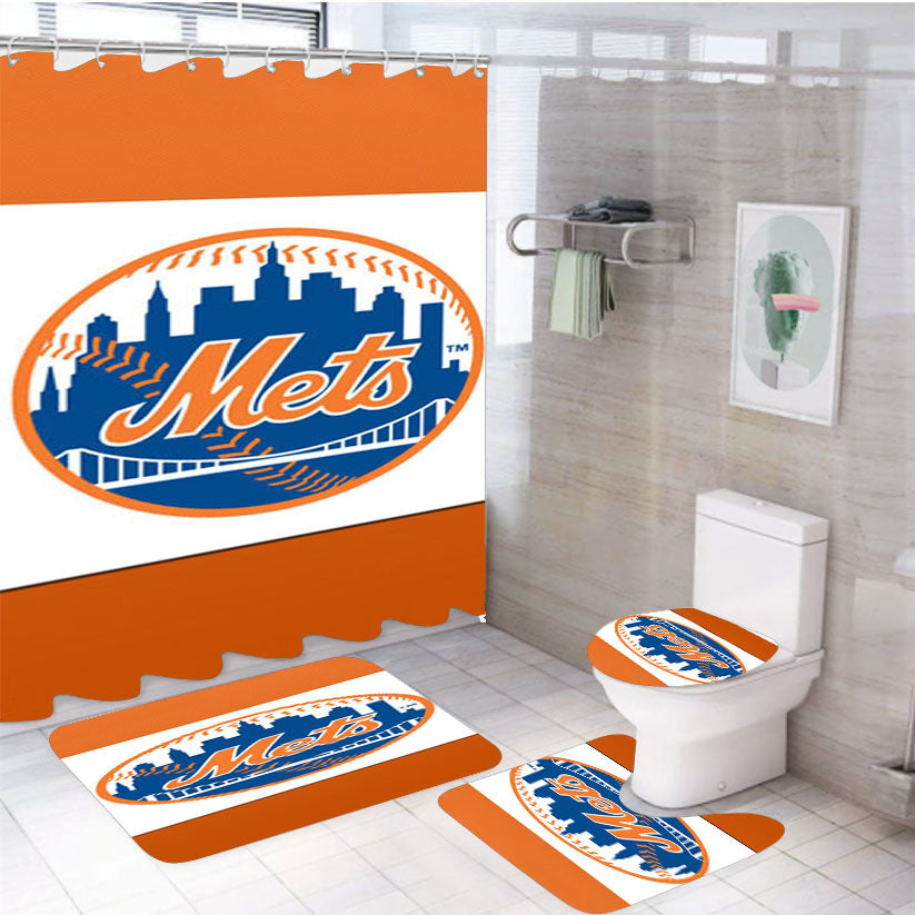New York Mets Symbol 4Pcs Bathroom Set Shower Curtain