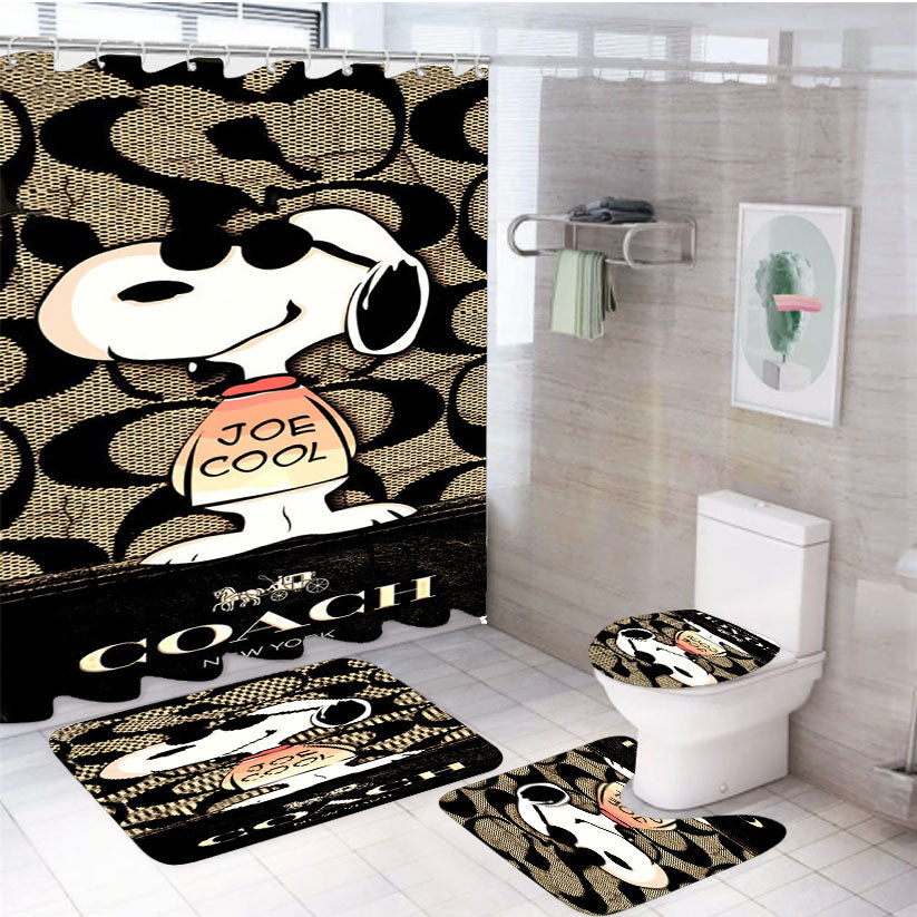 Nice Coach Snoopy 4Pcs Bathroom Set Shower Curtain