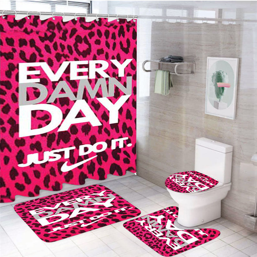 Nike Do It Every Day Pink Leapord 4Pcs Bathroom Set Shower Curtain