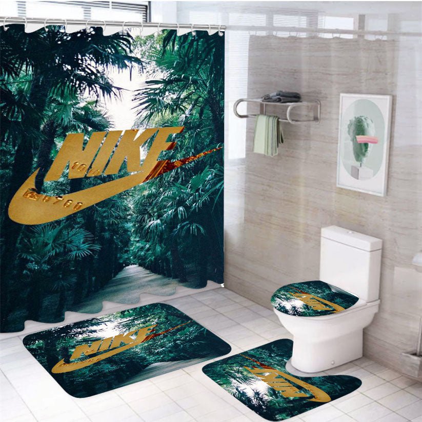 Nike Palm Gold 4Pcs Bathroom Set Shower Curtain