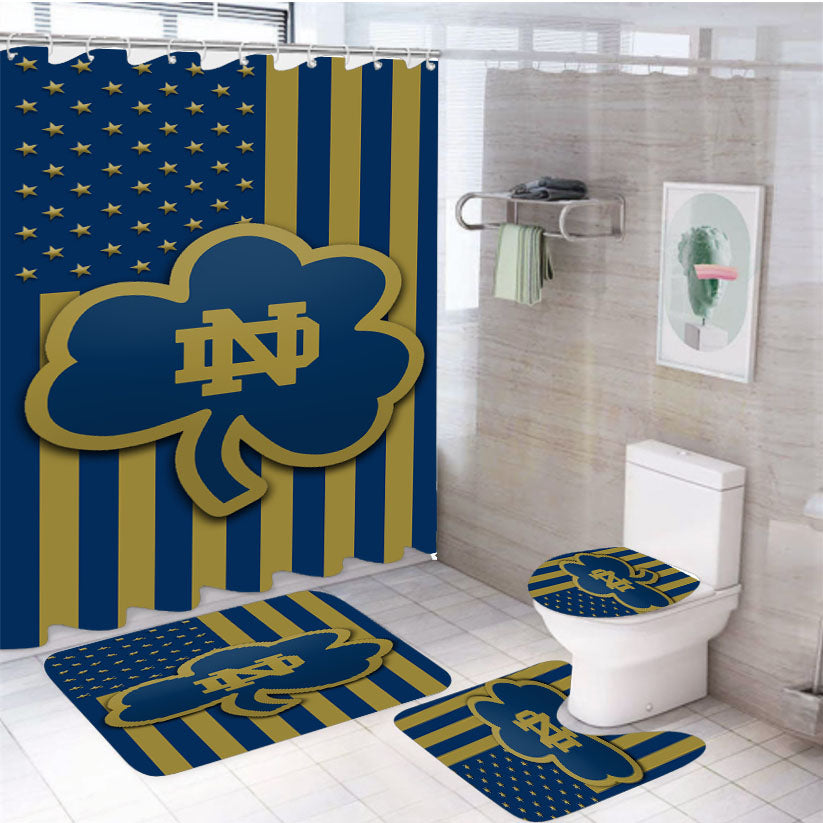 Notre Dame Fighting Irish Logo Flag 4Pcs Bathroom Set Shower Curtain