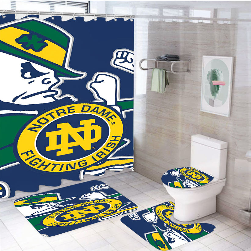 Notre Dame Fighting Irish Logo Wallpaper 4Pcs Bathroom Set Shower Curtain