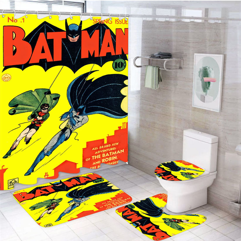 Number 1 Batman Retro Comic 4Pcs Bathroom Set Shower Curtain