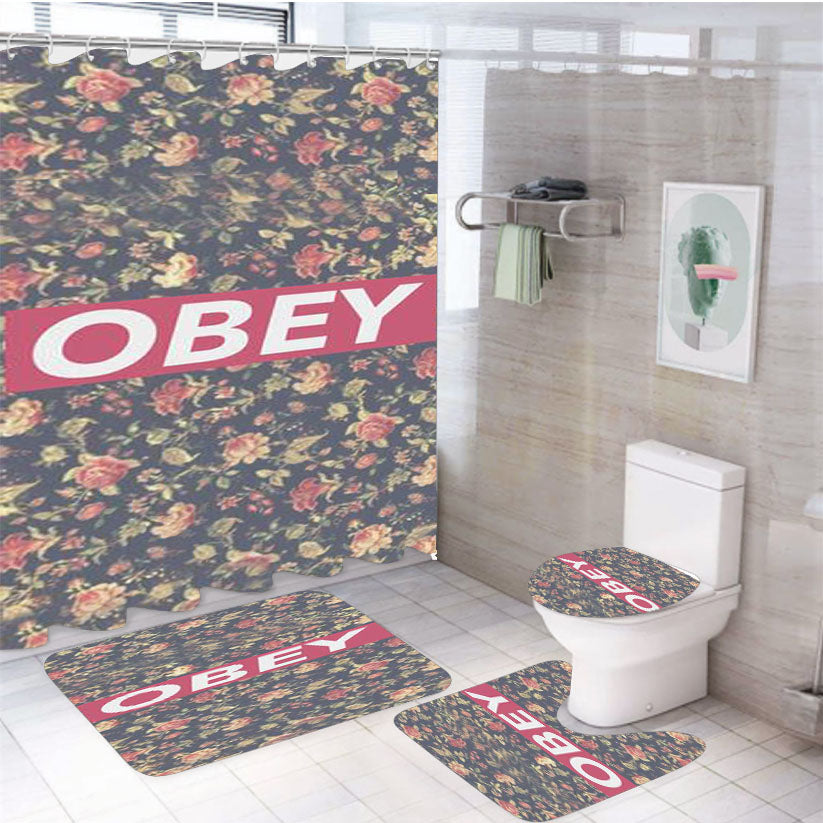 Obey Floral 4Pcs Bathroom Set Shower Curtain