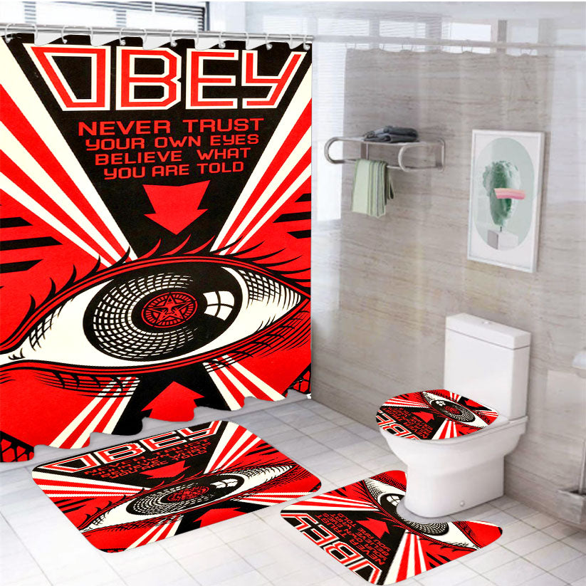 Obey Never Trust Your Own Eyes 4Pcs Bathroom Set Shower Curtain