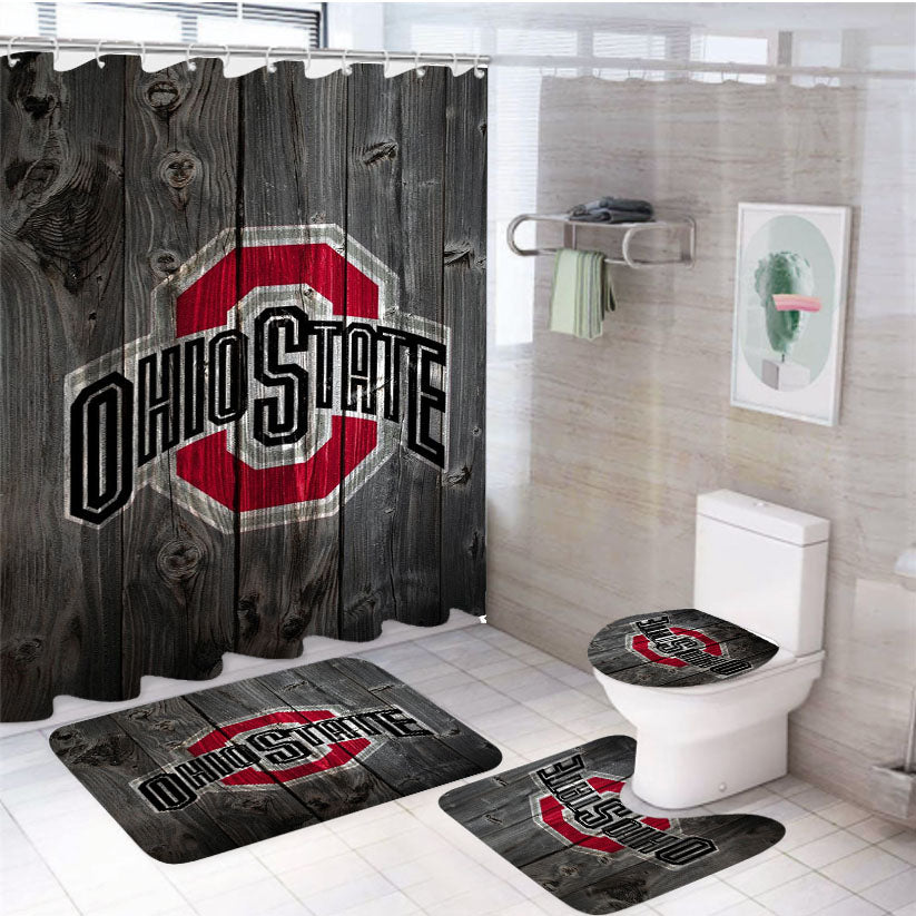 Ohio State Wooden Logo 4Pcs Bathroom Set Shower Curtain