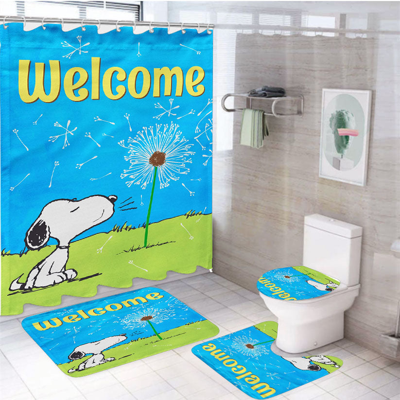 Peanuts Blowing Dandelions 4Pcs Bathroom Set Shower Curtain