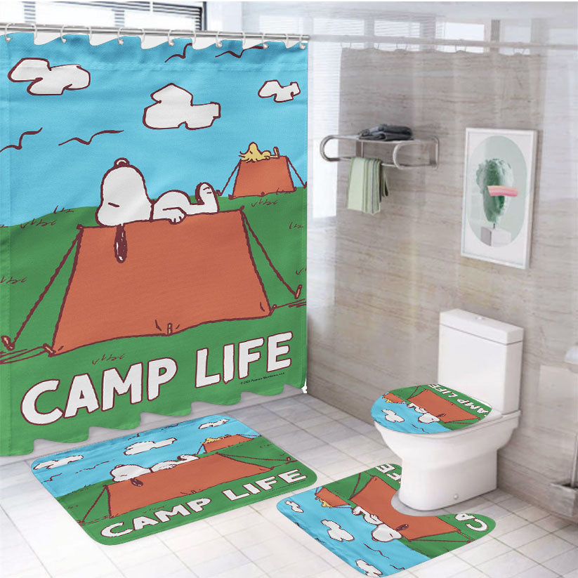 Peanuts Camp Life Snoopy 4Pcs Bathroom Set Shower Curtain