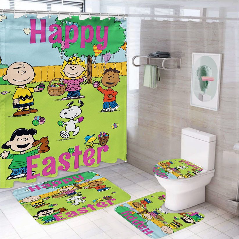 Peanuts Charlie Brown And Snoopy Easter 4Pcs Bathroom Set Shower Curtain