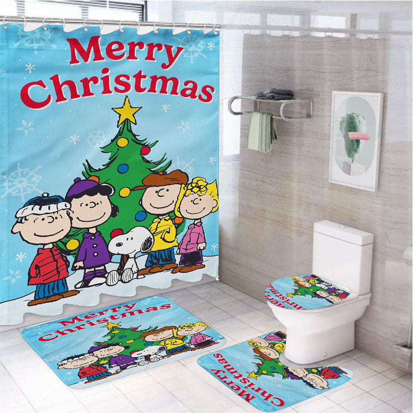 Peanuts Christmas 4Pcs Bathroom Set Shower Curtain