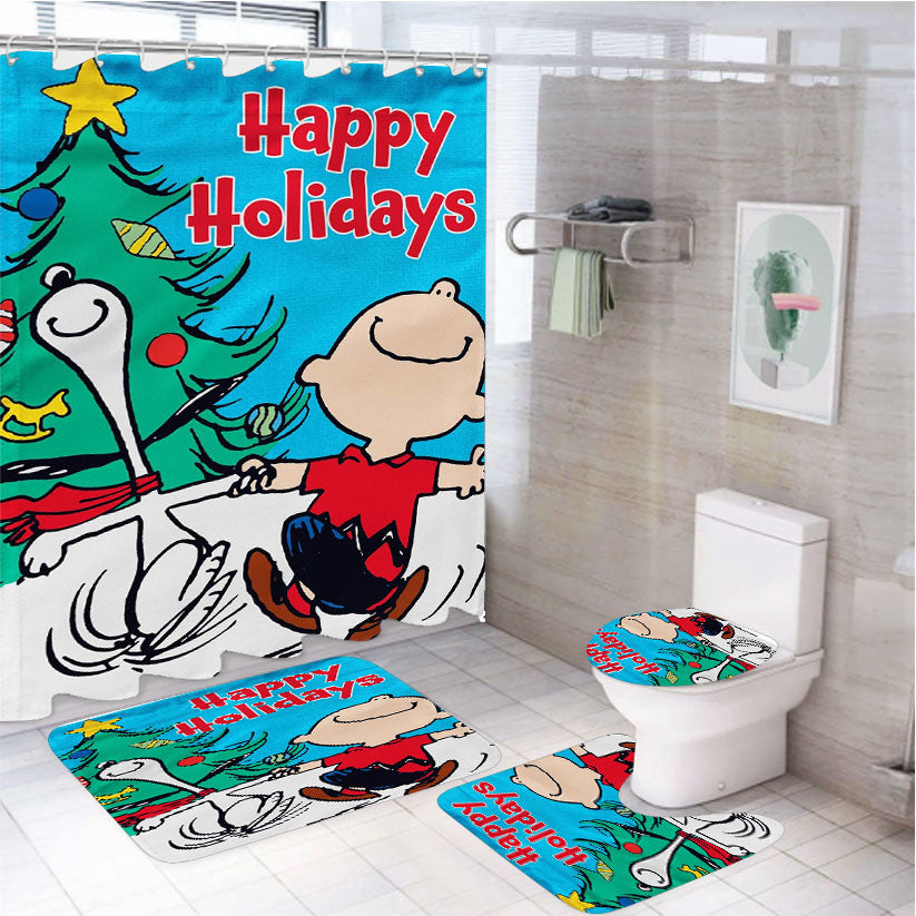 Peanuts Christmas Snoopy And Charlie Brown 4Pcs Bathroom Set Shower Curtain
