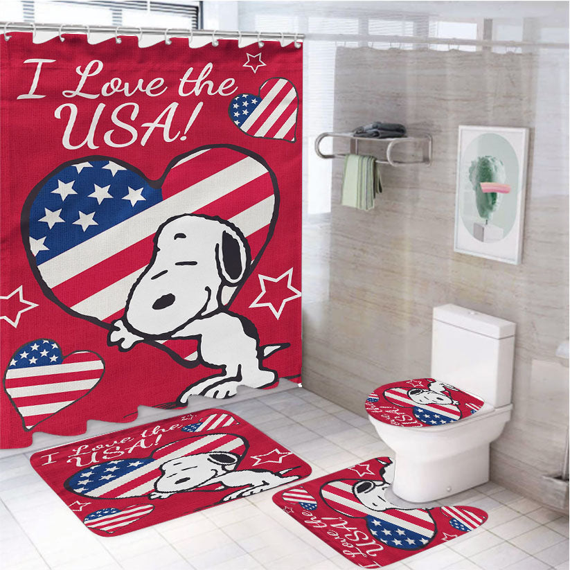 Peanuts I Love The Usa Snoopy 4Pcs Bathroom Set Shower Curtain